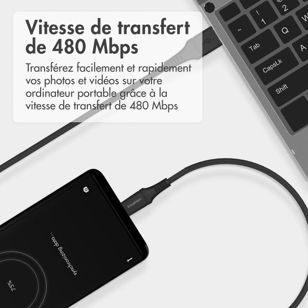 imoshion Braided USB-C vers câble USB - 2 mètre  - Noir