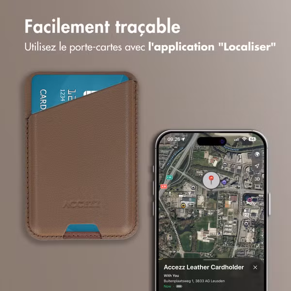 Accezz Porte-cartes en cuir magnétique - Compatible avec Apple Find My - Coffee Brown