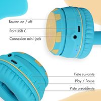 imoshion Kids Unicorn LED Light Bluetooth Casque - Casque pour enfants avec limiteur de décibels - Casque sans fil + câble AUX - Soft Blue / Yellow