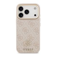 Guess Coque arrière en cuir avec logo Strass classique et MagSafe Apple iPhone 17 Pro - Rose