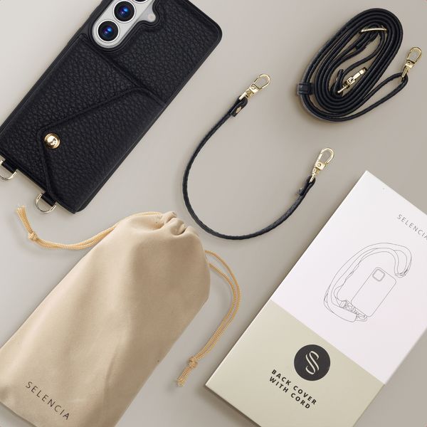Selencia Coque de télephone Sera avec cordon et porte-cartes enveloppe Samsung Galaxy S26 - Noir