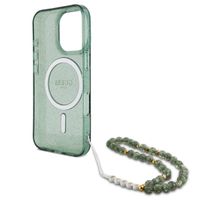 Guess MagSafe IML Glitter Case avec beads strap Apple iPhone 16 Pro - Green