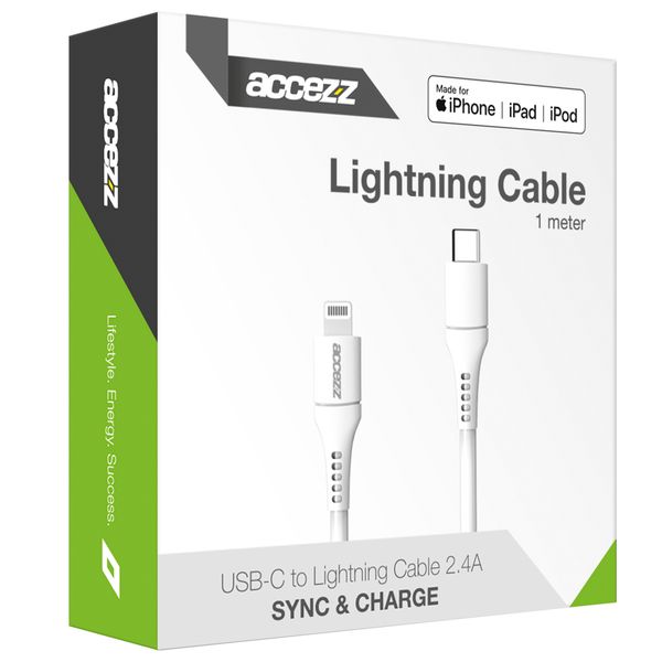 Accezz Câble Lightning vers USB-C - Certifié MFi - 1 mètre - Blanc