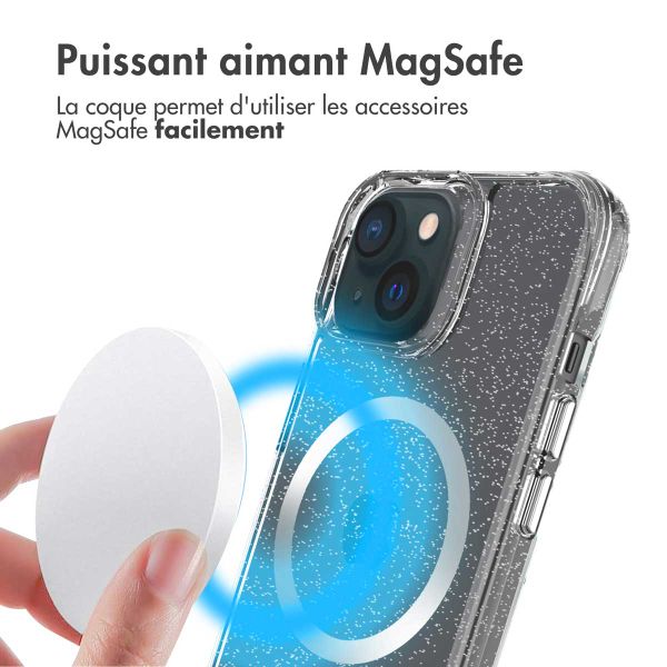 imoshion Coque arrière transparente Pailletée avec MagSafe Apple iPhone 15 - Argent