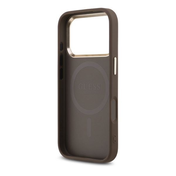 Guess Coque arrière en cuir avec logo Triangle classique et MagSafe Apple iPhone 17 Pro - Marron