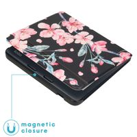 imoshion Design Slim Hard Sleepcover avec support Kobo Libra 2 / Tolino Vision 6 - Blossom Watercolor Black