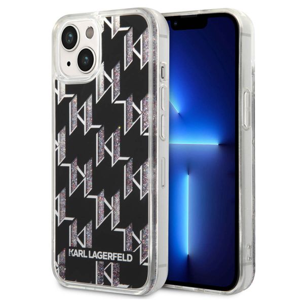 Karl Lagerfeld Coque arrière Liquid Glitter Monogram iPhone 14 - Noir