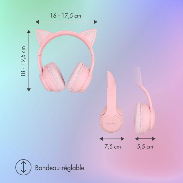 imoshion Casque sans fil pour enfants LED Light Cat Ear - Limiteur de décibels - Avec câble AUX - Rose