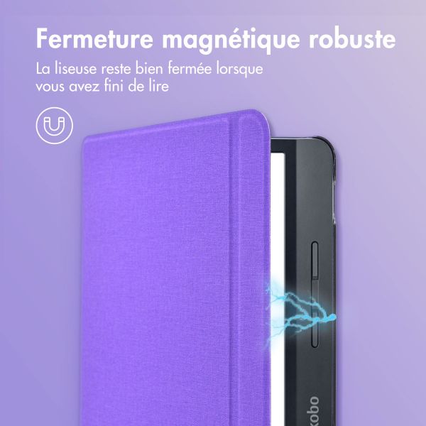 imoshion Étui de liseuse portefeuille Canvas Sleepcover avec support Kobo Libra H2O - Violet