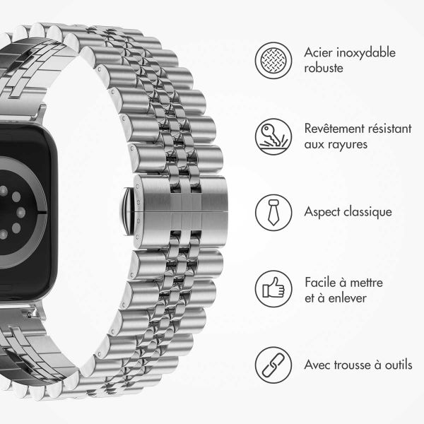 Selencia Bracelet Metallique Jubilee Apple Watch Series 1 t/m 9 / SE (38/40/41 mm) | Series 10 / 11 (42 mm) - Argent