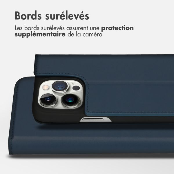 Accezz Étui de téléphone Slim Folio en cuir de qualité supérieure iPhone 14 Pro - Bleu foncé