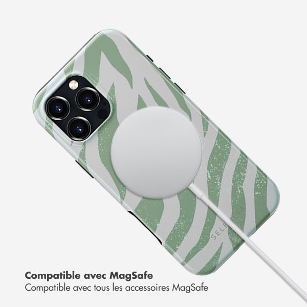 Selencia Coque arrière Vivid Tough avec MagSafe iPhone 16 Pro Max - Colorful Zebra Sage Green