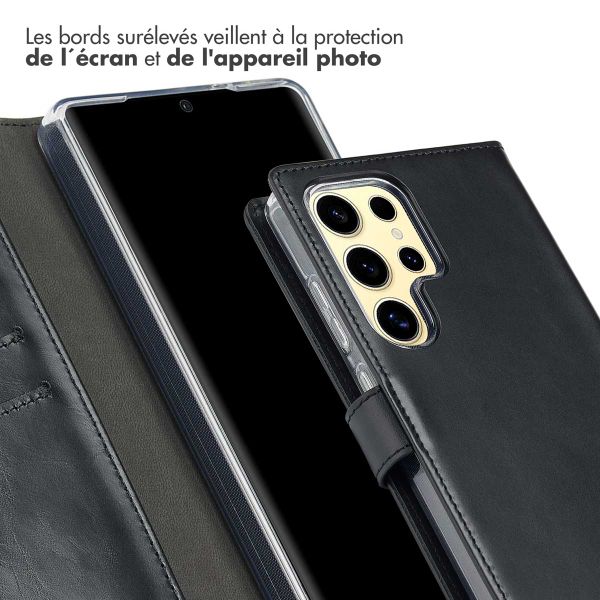 Selencia Étui portefeuille en cuir véritable Samsung Galaxy S25 Ultra - Noir