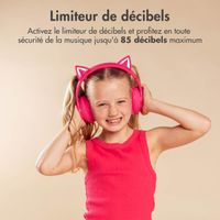 imoshion Casque sans fil pour enfants LED Light Cat Ear - Limiteur de décibels - Avec câble AUX - Hot Pink
