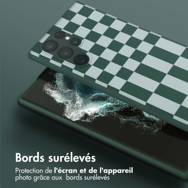 Selencia Coque design en silicone avec cordon amovible Samsung Galaxy S22 Ultra - Irregular Check Green