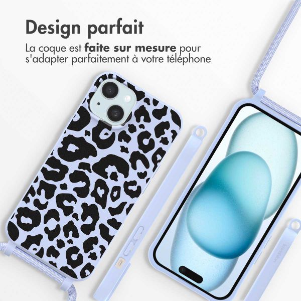 imoshion Coque design en silicone avec cordon Apple iPhone 15 - Animal Lila