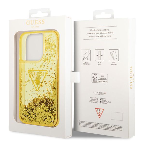 Guess Coque Liquid Glitter iPhone 14 Pro Max - Jaune