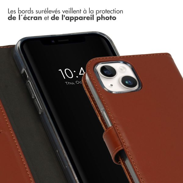 Selencia Étui de téléphone portefeuille en cuir véritable iPhone 15 Plus - Brun clair