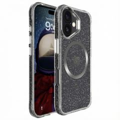 imoshion Coque arrière transparente Pailletée avec MagSafe Apple iPhone 16 - Argent