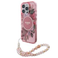 Guess MagSafe IML Flowers Case avec beads strap iPhone 15 Pro Max - Pink