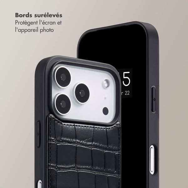 Selencia Coque de télephone Nova Croco avec cordon et porte-cartes Apple iPhone 17 Pro - Noir