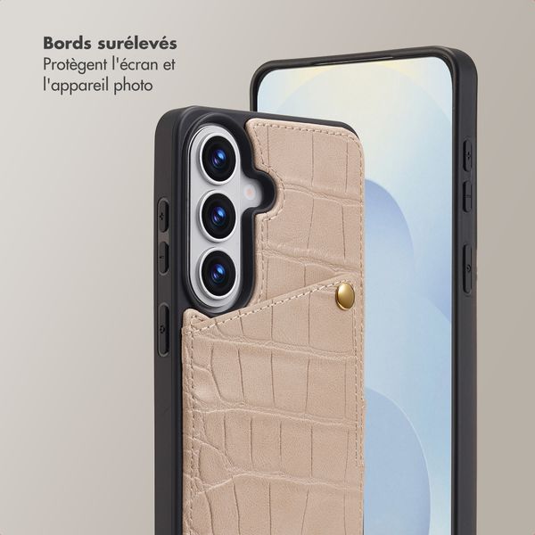 Selencia Coque de télephone Nova Croco avec cordon et porte-cartes Samsung Galaxy S26 - Beige