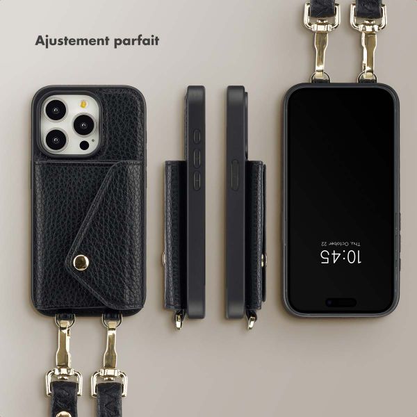 Selencia Coque à cordon avec porte-cartes enveloppe Sera iPhone 15 Pro - Noir