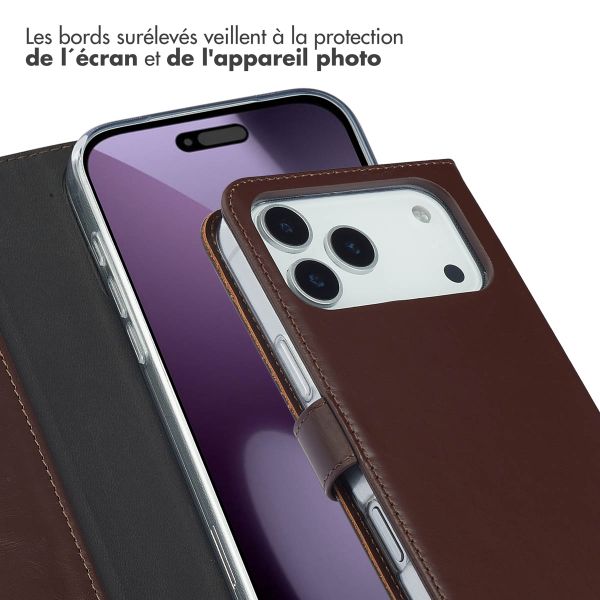 Selencia Étui portefeuille en cuir véritable Apple iPhone 17 Pro Max - Marron