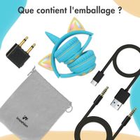 imoshion Kids Unicorn LED Light Bluetooth Casque - Casque pour enfants avec limiteur de décibels - Casque sans fil + câble AUX - Soft Blue / Yellow