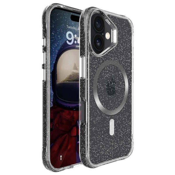 imoshion Coque arrière transparente Pailletée avec MagSafe Apple iPhone 16 - Argent