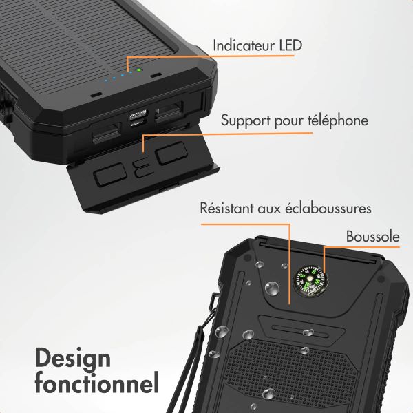 imoshion Solar Powerbank - Batterie externe avec panneau solaire - Charge rapide et fourniture d'énergie - 20.000 mAh - Noir