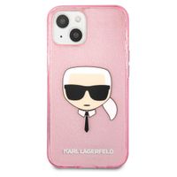 Karl Lagerfeld Coque arrière Karl's Head Silicone Glitter iPhone 13 Mini - Transparent Rose