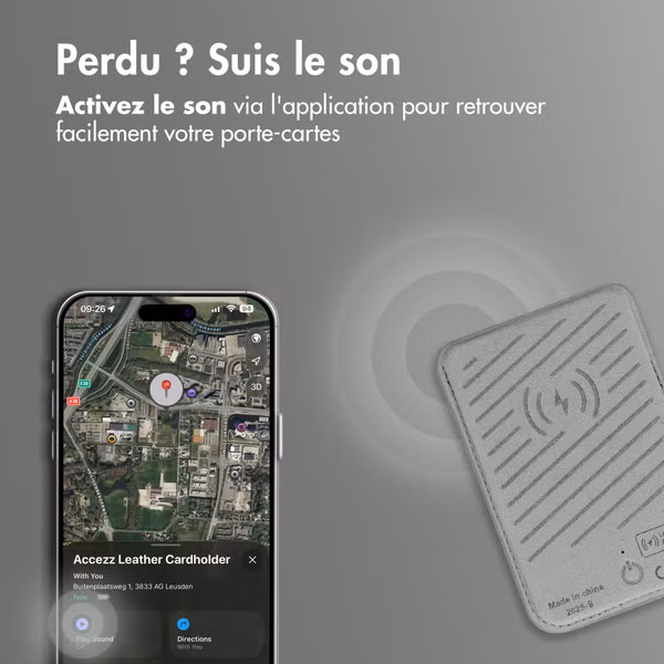 Accezz Porte-cartes en cuir magnétique - Compatible avec Apple Find My - Light Grey