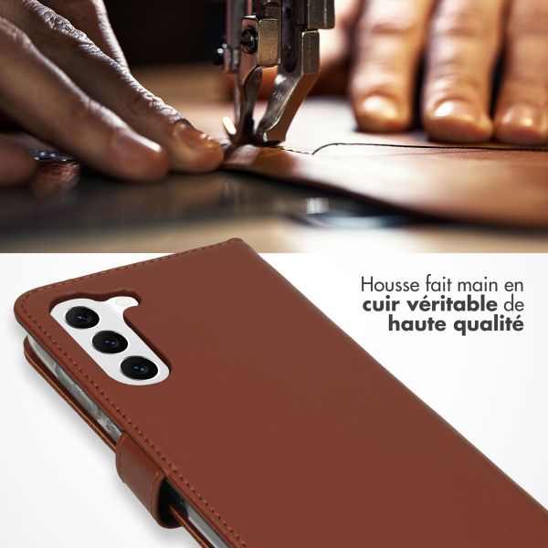 Selencia Étui portefeuille en cuir véritable Samsung Galaxy S23 Plus - Marron clair