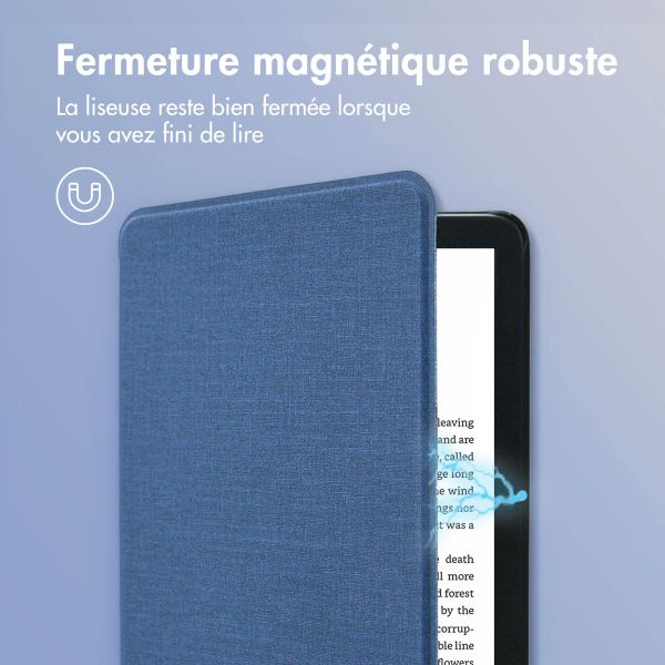 imoshion Étui de liseuse portefeuille Canvas Sleepcover Amazon Kindle (2024) / Amazon Kindle (2022) 11th gen - Bleu foncé