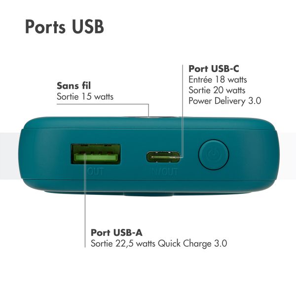 imoshion Batterie externe MagSafe - 10.000 mAh - Batterie externe sans fil - Vert pétrole