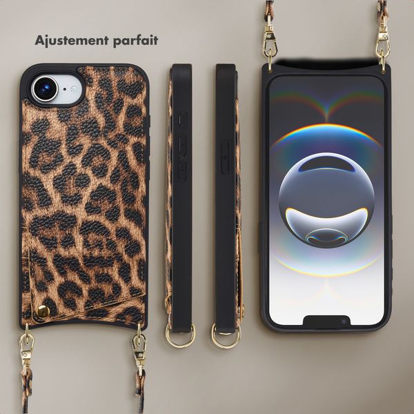 Selencia Coque de télephone Nova avec cordon et porte-cartes Apple iPhone 16e - Leopard