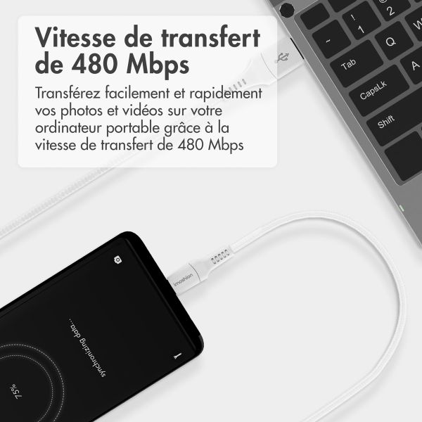 imoshion ﻿Câble Lightning vers USB - Non MFi - Textile tressé - 0,5 mètre - Blanc