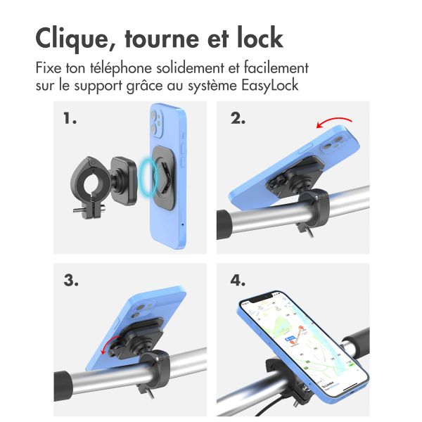 Accezz EasyLock Support de téléphone pour vélo - Avec coque iPhone 13 - Aluminium - Rotation à 360 degrés - Noir