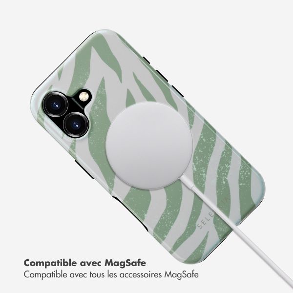 Selencia Coque arrière Vivid Tough avec MagSafe iPhone 16 - Colorful Zebra Sage Green