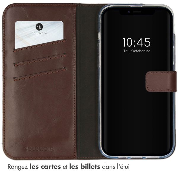 Selencia Étui portefeuille en cuir véritable Apple iPhone 14 - Marron