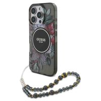 Guess MagSafe IML Flowers Case avec beads strap iPhone 15 Pro - Black