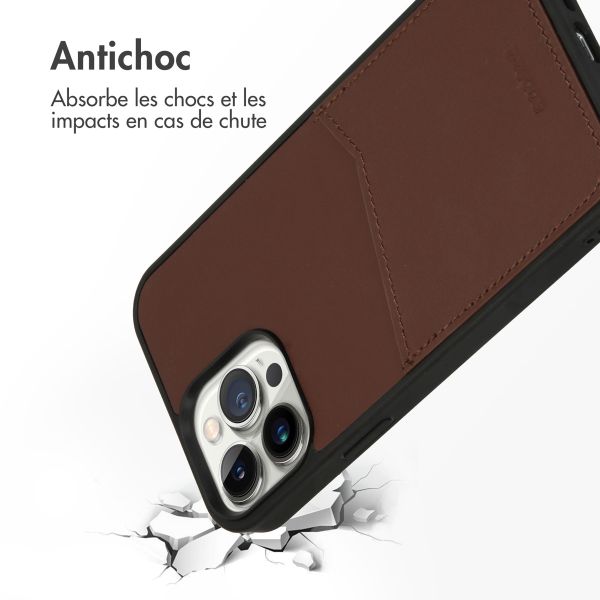 Accezz Coque en cuir de qualité supérieure avec fentes pour cartes Apple iPhone 13 Pro Max - Marron