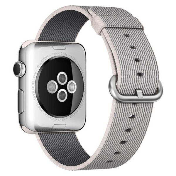 Apple Bracelet en nylon tressé Apple Watch Series 1 t/m 9 / SE (38/40/41 mm) | Series 10 / 11 (42 mm) - White Pearl