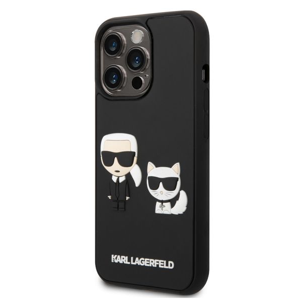 Karl Lagerfeld Coque rigide en caoutchouc 3D Karl & Choupette iPhone 14 Pro - Noir