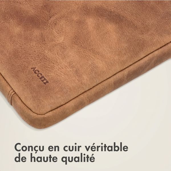 Accezz Pochette ordinateur Leather avec fermeture éclair 13-14 pouces - Cognac