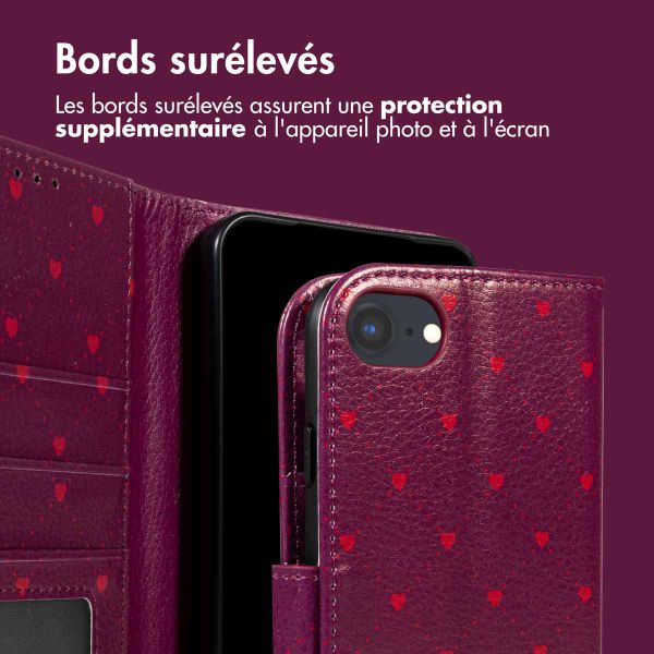 imoshion Étui de télephone portefeuille Design Apple iPhone SE (2022 / 2020) / 8 / 7 / 6(s) - Crush Check Coral Dust