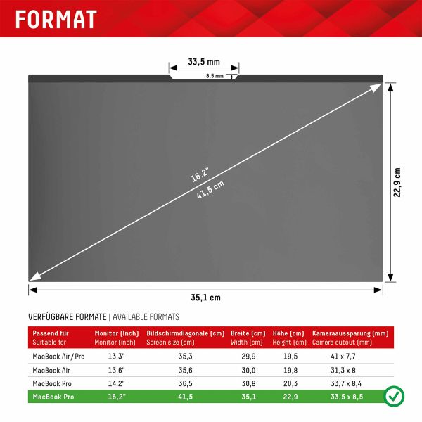 Displex Protection d'écran magnetique Privacy Safe Apple MacBook Pro 16.2 pouces