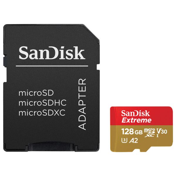 SanDisk microSD Extreme - 128GB - Inclus RescuePro Deluxe - UHS-I/U3/Full HD/4K UHD