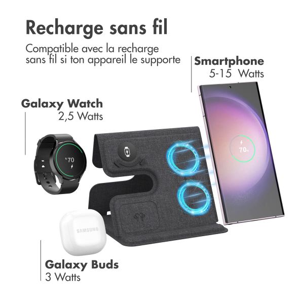 imoshion Chargeur sans fil pliable 3-en-1 Samsung | Galaxy Phone + Galaxy Buds + Galaxy Watch - Gris